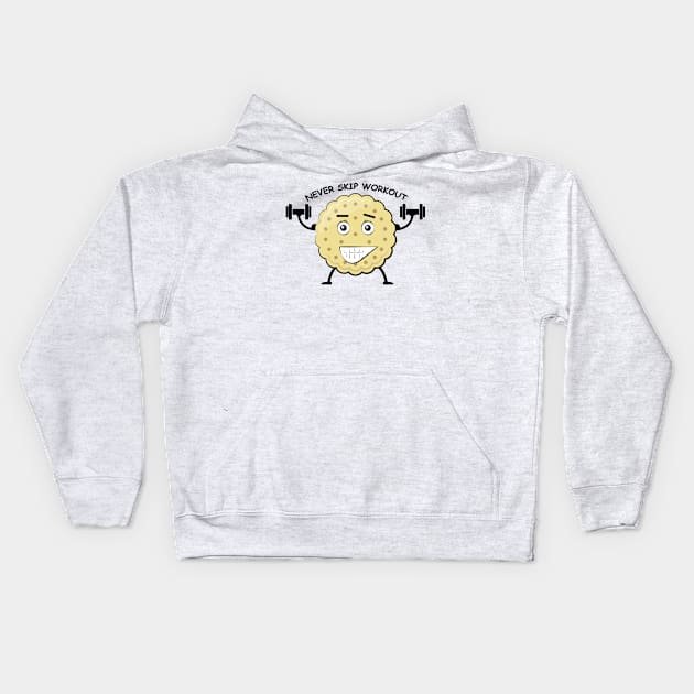 Never Skip Workout - Funny Cookie Character Kids Hoodie by DesignWood Atelier